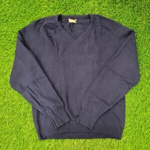 Vintage 80s McGregor MOD Wool Sweater Large 22x26 Crop Blue